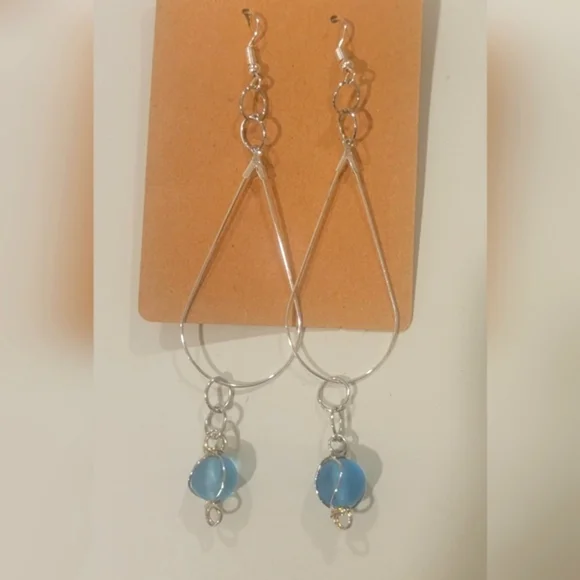 Gold and Blue Drop Earrings - Picture 2 of 2
